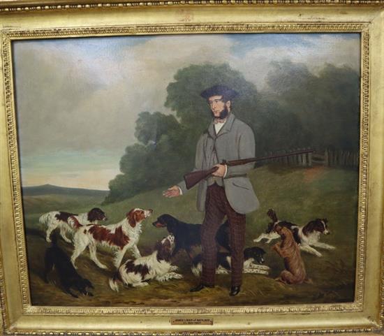 James Loder (active 1820-1860), oil on canvas, Sportsman with spaniels, signed and dated 1850, 48 x 60cm